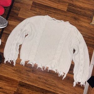 Daytrip Cream Distressed Knit Sweater